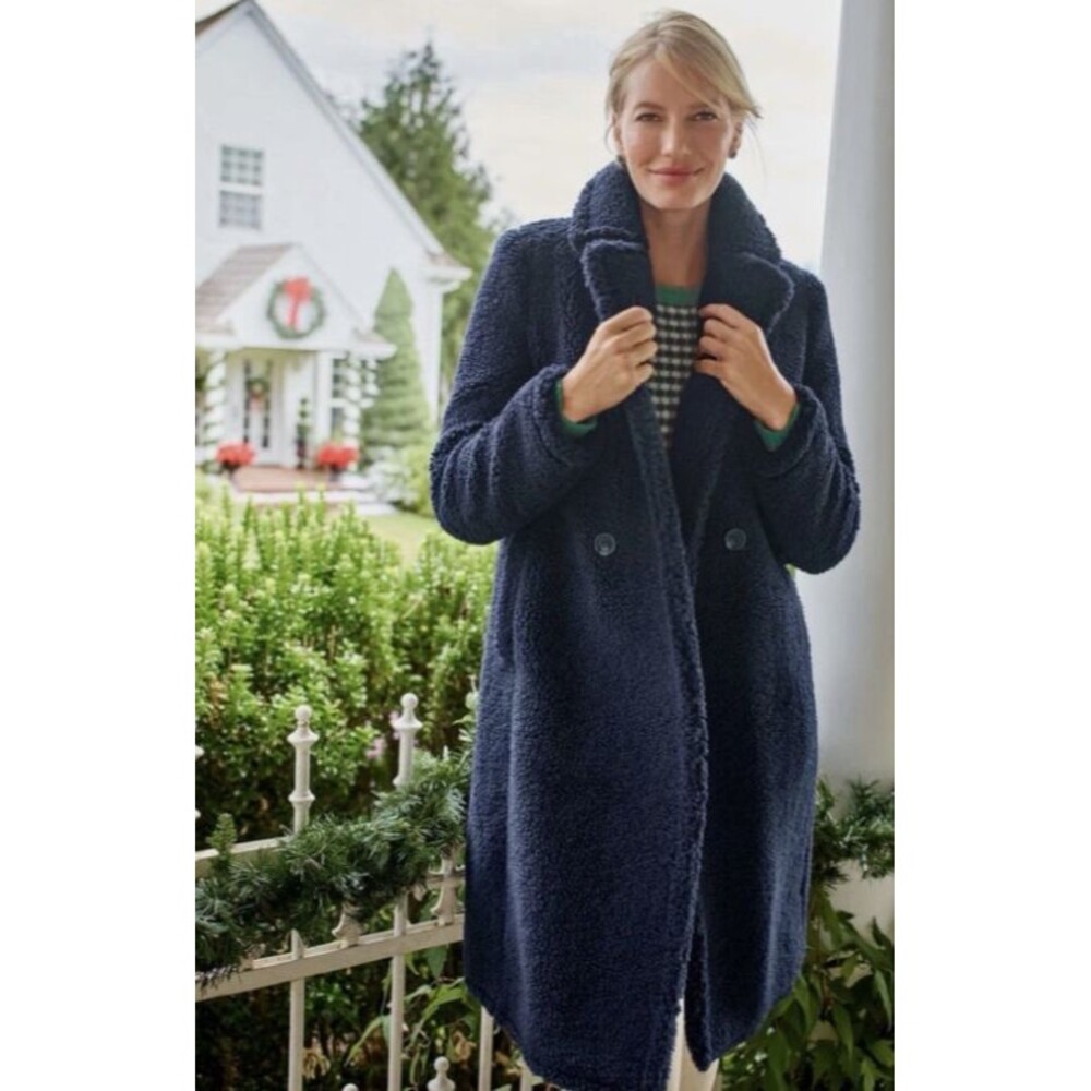 Talbots Plus Sherpa Cozy Overcoat Blue Teddy Longline Button Jacket Size 1X